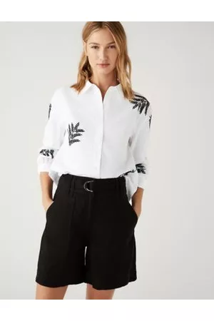 Marks & Spencer Women Tops - Linen Rich Embroidered Collared Shirt