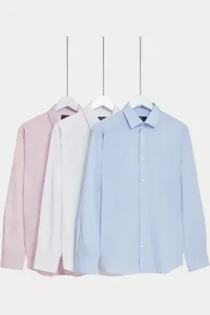 Marks & Spencer Mens 3pk Regular Fit Easy Iron Long Sleeve Shirts