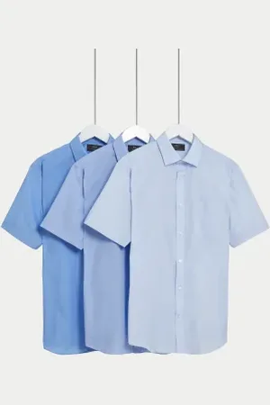 Marks & Spencer Mens 3pk Regular Fit Easy Iron Short Sleeve Shirts