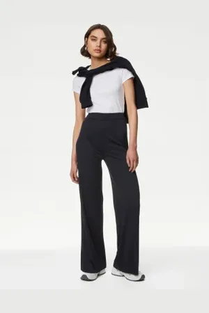 Marks & Spencer Womens Jersey Wide Leg Trousers with Stretch