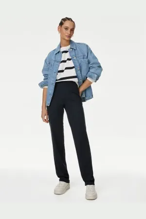 Marks & Spencer Womens Jersey Straight Leg Trousers with Stretch