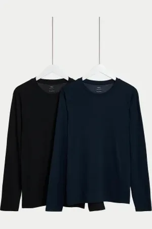 Marks & Spencer Mens 2pk Pure Cotton Long Sleeve T-Shirts