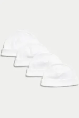 Marks & Spencer Unisex,Boys,Girls 4pk Pure Cotton Hats (0-1 Yrs)