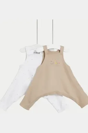 Marks & Spencer Unisex,Boys,Girls 2pk Hip Dysplasia Cotton Rich Dungarees (7lbs-1 Yrs)