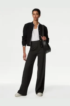 Marks & Spencer Womens Jersey Wide Leg Trousers with Stretch