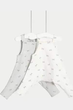 Marks & Spencer Unisex,Boys,Girls 2pk Hip Dysplasia Cotton Rich Dungarees (7lbs-1 Yrs)