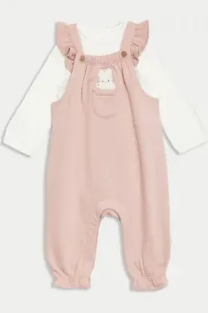 Marks & Spencer Girls 2pc Cotton Rich Dungarees (0-3 Yrs)