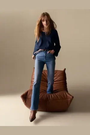 Per Una Womens Cotton Rich High Waisted Flared Jeans
