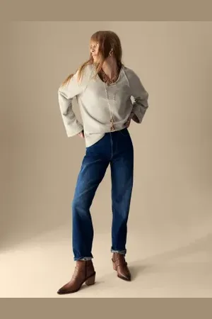 Per Una Womens Girlfriend Mid Rise Turn Up Jeans with Lyocell