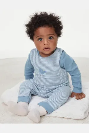 Marks & Spencer Boys 2pc Pure Cotton Striped Whale Outfit (7lbs-1 Yrs)