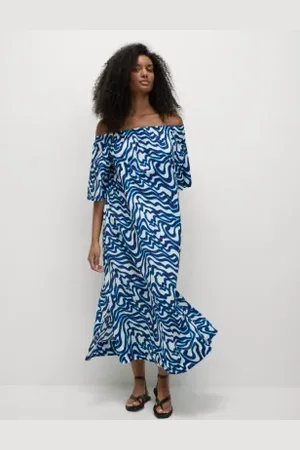 Marks & Spencer Womens Pure Cotton Printed Bardot Beach Dress
