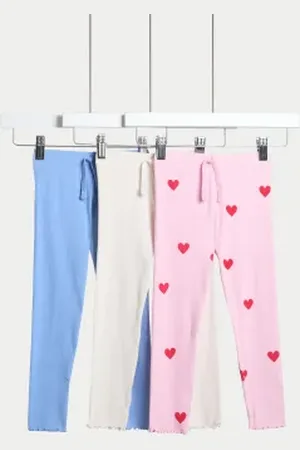 Marks & Spencer Girls 3pk Cotton Rich Ribbed Leggings (2-8 Yrs)