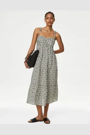 Marks & Spencer Womens Pure Cotton Printed V-Neck Midaxi Beach Dress