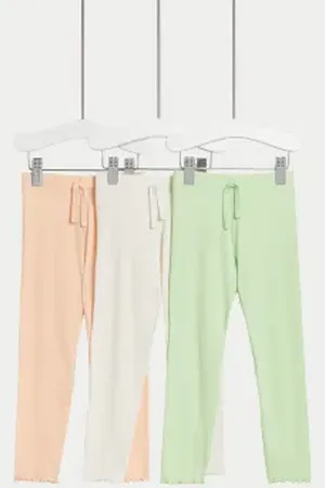 Marks & Spencer Girls 3pk Cotton Rich Ribbed Leggings (2-8 Yrs)