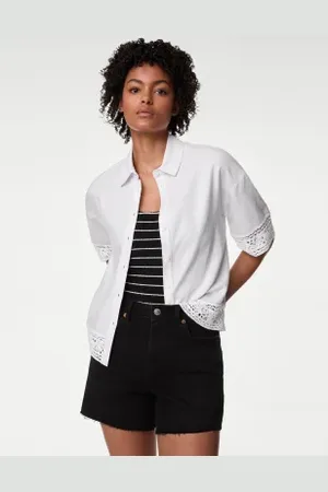 Marks & Spencer Womens Linen Rich Crochet Collared Shirt