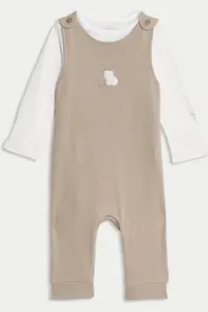 Marks & Spencer Unisex,Boys,Girls 2pc Pure Cotton Dungaree Outfit (0-12 Mths)