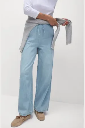 Marks & Spencer Womens Denim Drawstring Wide-Leg Trousers
