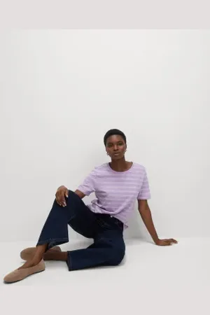Marks & Spencer Womens Pure Cotton Striped Regular Fit T-Shirt