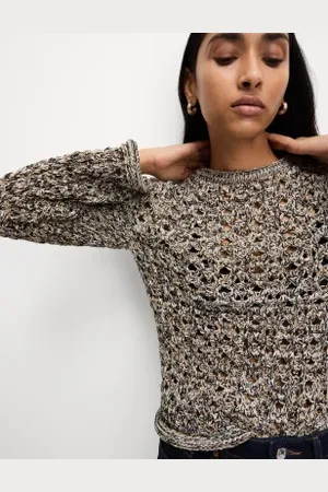 Marks & Spencer Womens Cotton Blend Metallic Textured Jumper