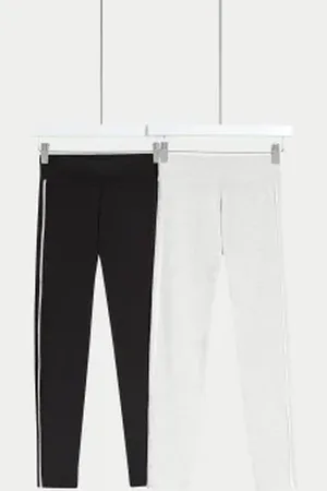 Marks & Spencer Girls 2pk Cotton Rich Side Stripe Leggings (6-16 Yrs)