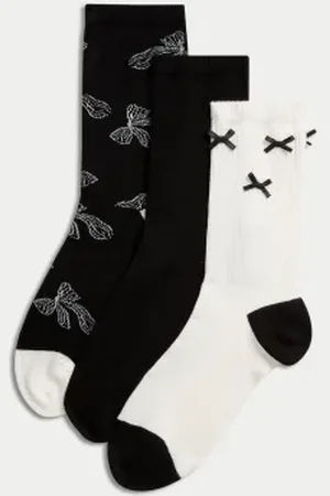 Marks & Spencer Womens 3pk Bow Ankle High Socks