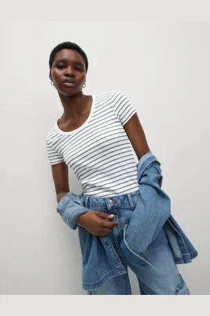 Marks & Spencer Womens Cotton Rich Striped Scoop Neck T-Shirt