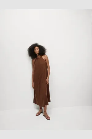 Marks & Spencer Womens Linen Rich Halter Neck Midaxi Swing Dress