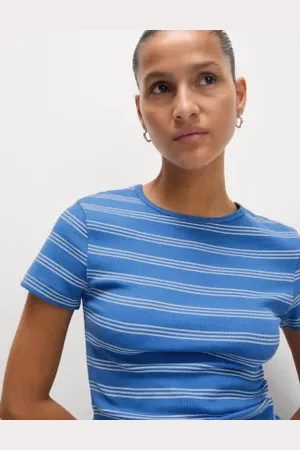 Marks & Spencer Womens Cotton Rich Striped Ribbed T-Shirt