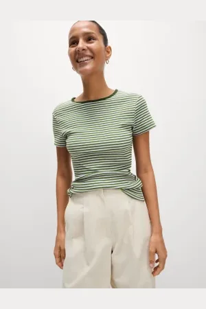 Marks & Spencer Womens Cotton Rich Striped Ribbed T-Shirt