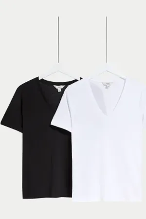 Marks & Spencer Womens 2pk Pure Cotton V-neck T-Shirts