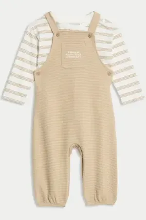Marks & Spencer Boys 2pc Pure Cotton Dungaree Outfit (0 Mnths - 3 Yrs)