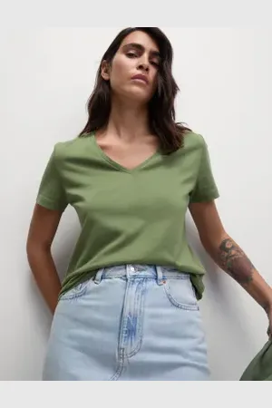 Marks & Spencer Womens Pure Cotton V-Neck T-Shirt