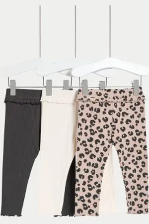Marks & Spencer Girls 3pk Cotton Rich Animal Leggings (0-3 Yrs)