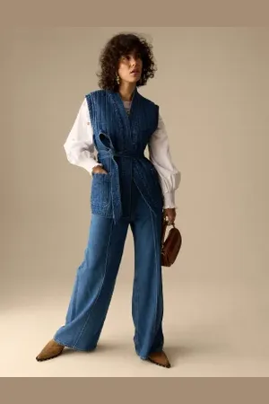 Per Una Womens Denim Quilted Gilet