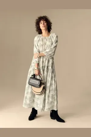 Per Una Womens Cotton Rich Printed Maxi Tiered Dress