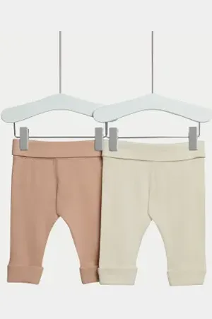 Marks & Spencer Unisex,Boys,Girls 2pk Pure Cotton Waffle Leggings (6½lbs-3 Yrs)