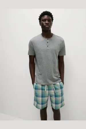 Marks & Spencer Mens Pure Cotton Ombre Checked Pyjama Set