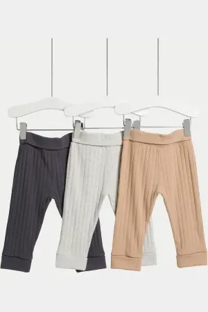 Marks & Spencer Boys 3pk Cotton Rich Ribbed Leggings (0-3 Yrs)