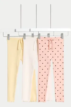Marks & Spencer Girls 3pk Cotton Rich Ribbed Polka Dot Leggings (2-8 Yrs)