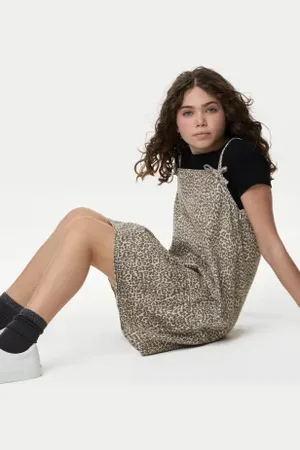 Marks & Spencer Girls 2pc Leopard Print Denim Dress Outfit (2-16 Yrs)