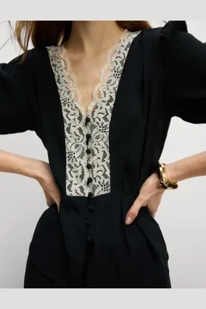 Marks & Spencer Womens V-Neck Lace Detail Blouse