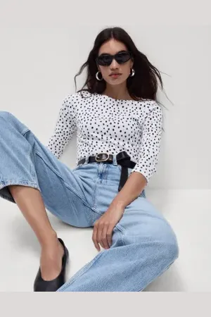 Marks & Spencer Womens Pure Cotton Printed Slim Fit Slash Neck Top