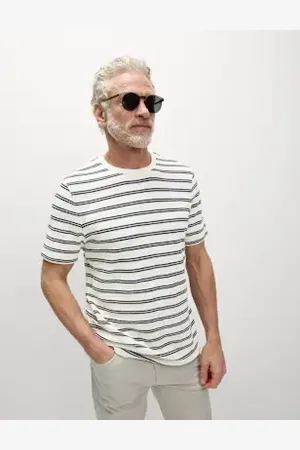 Marks & Spencer Mens Cotton Rich Striped Textured T-Shirt