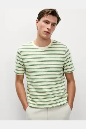 Marks & Spencer Mens Cotton Rich Striped Textured T-Shirt