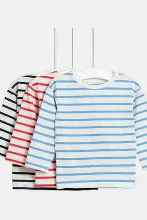 Marks & Spencer Boys 3pk Pure Cotton Striped Tops (0-3 Yrs)