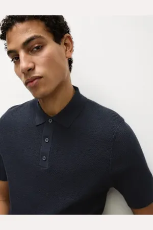 Marks & Spencer Mens Cotton Rich Textured Knitted Polo Shirt
