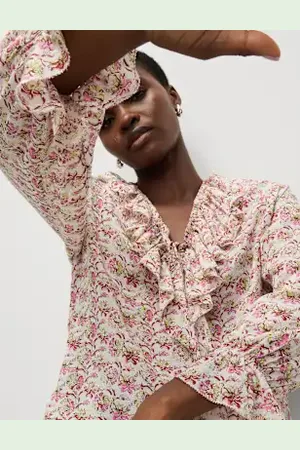 Marks & Spencer Womens Pure Modal Floral Ruffle Blouse