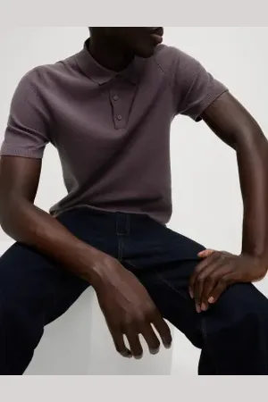 Marks & Spencer Mens Cotton Rich Textured Knitted Polo Shirt