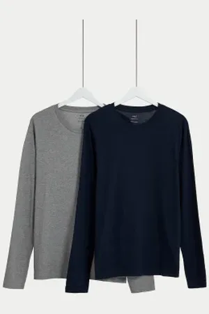 Marks & Spencer Mens 2pk Pure Cotton Long Sleeve T-Shirts