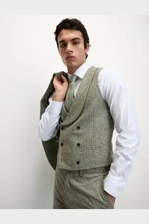 Marks & Spencer Mens Wool Rich Tweed Double Breasted Waistcoat